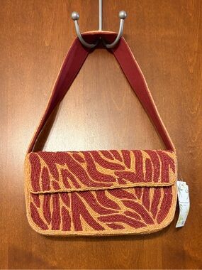 New America and Beyond Beaded Shoulder Bag in Red and Orange